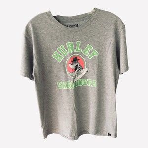 Hurley Adult Large Graphic Gray Tee Shirt With Shark And Surf Board